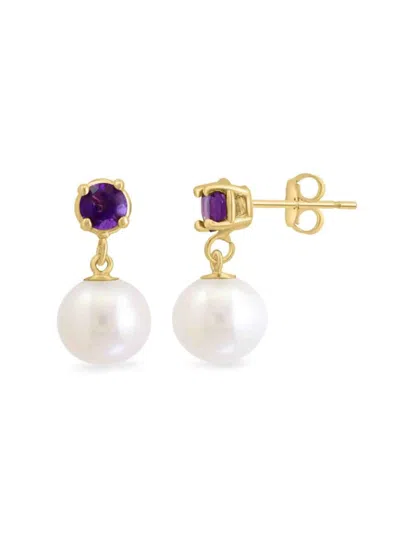 SAKS FIFTH AVENUE WOMEN'S 14K YELLOW GOLD, AMETHYST & 7MM ROUND FRESHWATER PEARL DROP EARRINGS