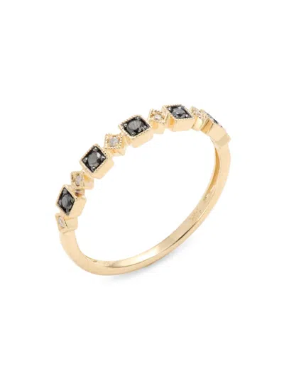 SAKS FIFTH AVENUE WOMEN'S 14K YELLOW GOLD & 0.13 TCW BLACK & WHITE DIAMOND RING