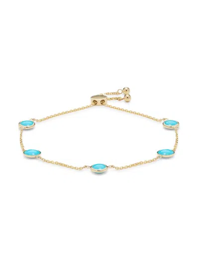 SAKS FIFTH AVENUE WOMEN'S 14K YELLOW GOLD & TURQUOISE STATION BOLO BRACELET