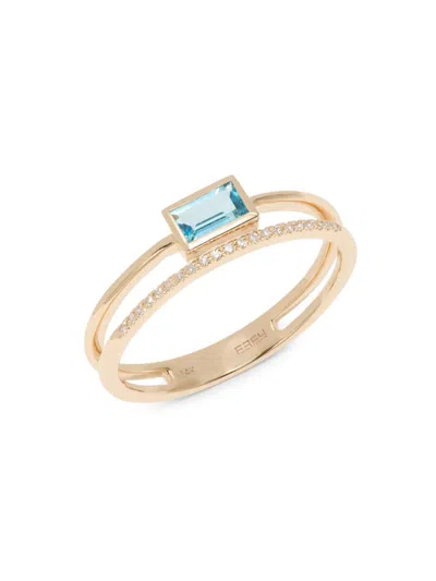 SAKS FIFTH AVENUE WOMEN'S 14K YELLOW GOLD, BLUE TOPAZ & 0.05 TCW DIAMOND RING