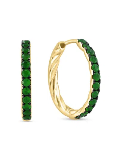 SAKS FIFTH AVENUE WOMEN'S 14K YELLOW GOLDPLATED STERLING SILVER & EMERALD TWIST HOOP EARRINGS