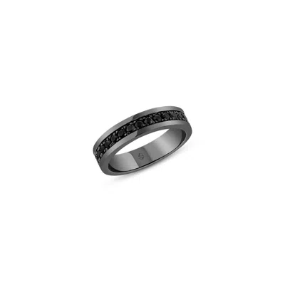 SALLY SKOUFIS MEN'S GALASSIA RING WITH MAN MADE CZ DIAMOND STIMULANT IN STERLING SILVER & PREMIUM BLACK RHODIUM