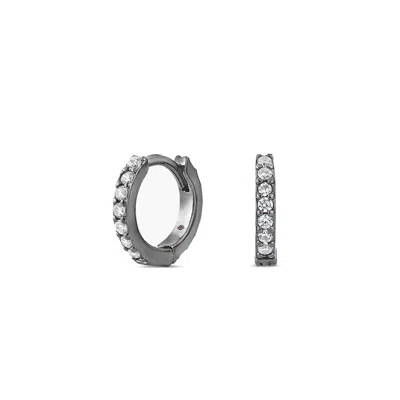 SALLY SKOUFIS WOMEN'S BLACK / WHITE LIGHT HUGGIE EARRINGS WITH MAN MADE WHITE CZ DIAMOND STIMULANT IN STERLING SIL