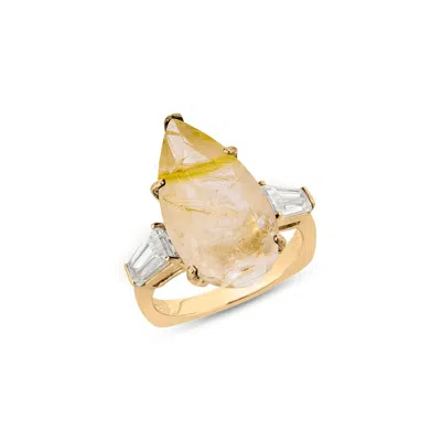 SALLY SKOUFIS WOMEN'S WHITE / GOLD VISIONARY RING WITH GOLD RUTILE IN 18K GOLD VERMEIL