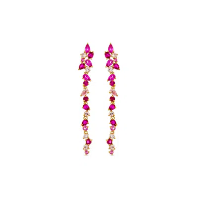 SALLY SKOUFIS WOMEN'S RED / PINK / GOLD RENEWED EARRINGS WITH MAN MADE RUBY IN 18K GOLD VERMEIL