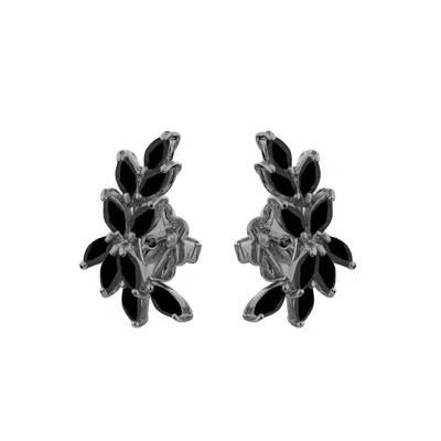SALLY SKOUFIS WOMEN'S RENAISSANCE EARRINGS WITH MAN MADE BLACK CZ DIAMOND STIMULANT IN PREMIUM BLACK RHODIUM