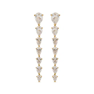 SALLY SKOUFIS WOMEN'S WHITE / GOLD PURE CASCADE EARRINGS WITH MAN MADE CZ DIAMOND STIMULANT IN 18K GOLD VERMEIL