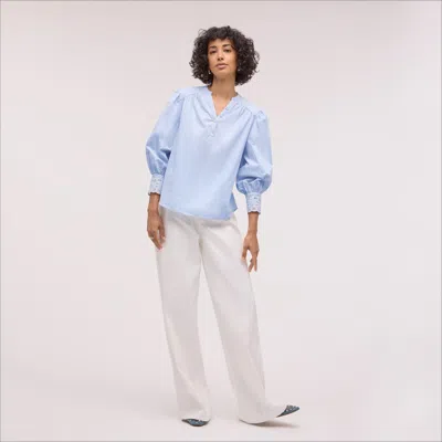 SAM EDELMAN SAM EDELMAN MADELYN LACE CUFF LONG SLEEVE BLOUSE BLUE HERON STRIPE