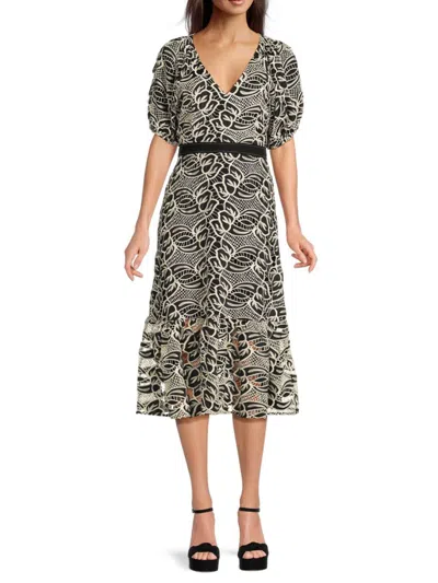 SAM EDELMAN WOMEN'S EMBROIDERED PUFF-SLEEVE MIDI-DRESS