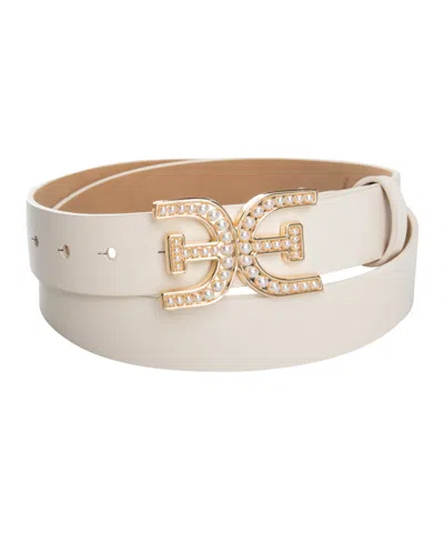 SAM EDELMAN WOMEN'S IMITATED PEARL EMBELLISHED DOUBLE-E PLAQUE BUCKLE BELT