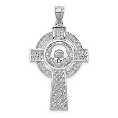 SAMAJEWELERS REAL 14KT WHITE GOLD CELTIC CLADDAGH CROSS PENDANT