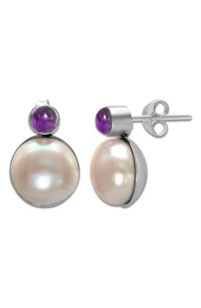 SAMUEL B. SAMUEL B. FRESHWATER PEARL & AMETHYST STUD EARRINGS