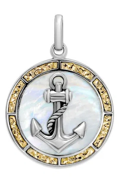 SAMUEL B. SAMUEL B. STERLING SILVER & 18K GOLD MOTHER-OF-PEARL ANCHOR PENDANT