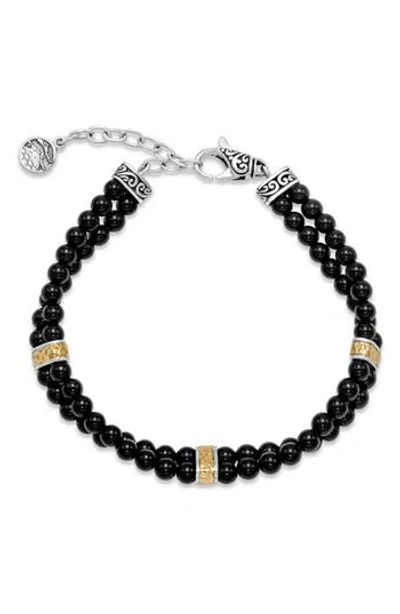 SAMUEL B. SAMUEL B. STERLING SILVER & 18K GOLD ONYX BEADED BRACELET
