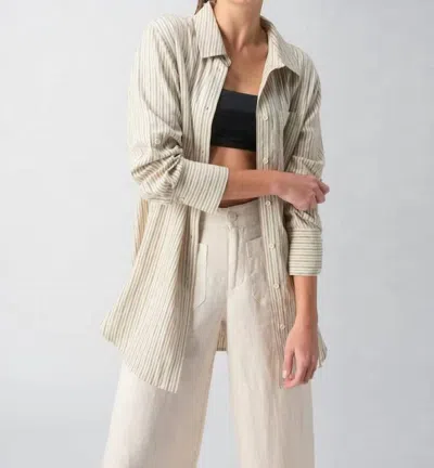 SANCTUARY LONG LINE POCKET SHIRT IN ECO OLIVE STRIPE