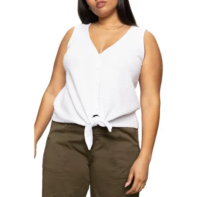 SANCTUARY SANCTUARY VACATION TEXTURED TIE FRONT BUTTON-UP TANK