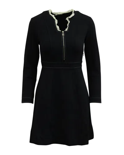 SANDRO SANDRO CLAY RUFFLED COLLAR DRESS IN NAVY BLUE POLYESTER VISCOSE