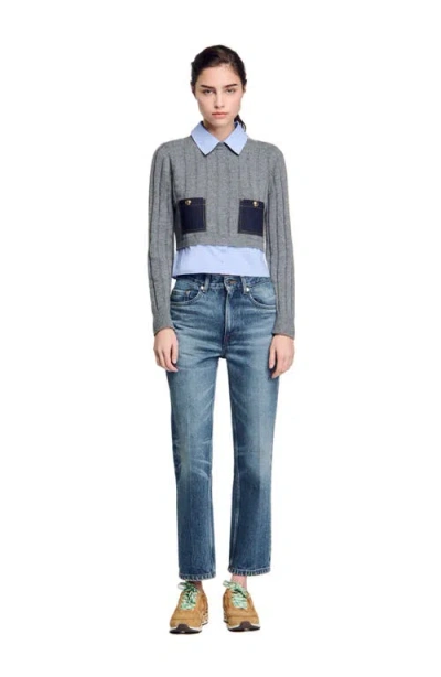 SANDRO SANDRO CROPPED WOOL AND CASHMERE SWEATER