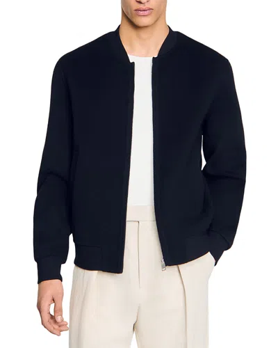 SANDRO DOUBLE FACED WOOL BLEND VARSITY JACKET