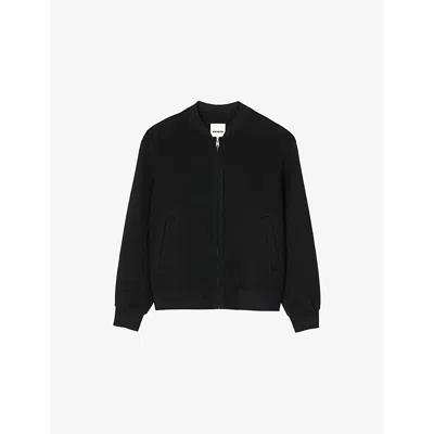 SANDRO MENS NOIR / GRIS BASEBALL-COLLAR WOOL-BLEND JACKET