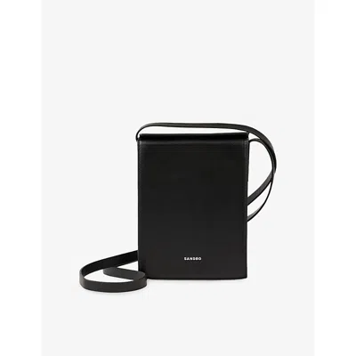 SANDRO MENS NOIR / GRIS BRANDED LEATHER PHONE POUCH