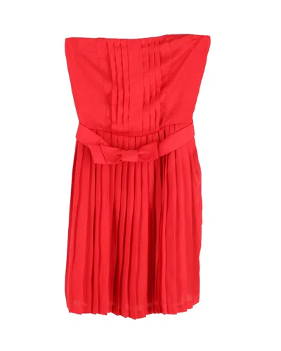 SANDRO PLEATED STRAPLESS MINI DRESS IN RED SILK