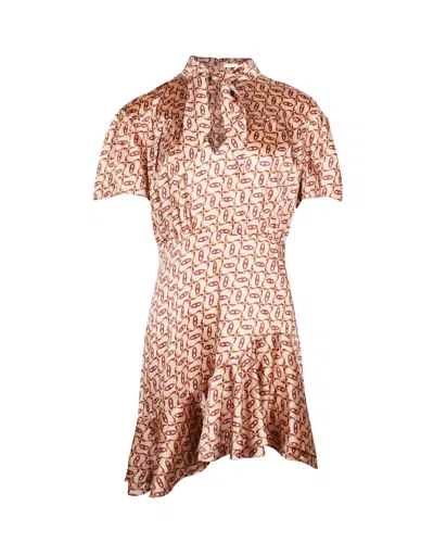 SANDRO PRINTED ASYMMETRIC HEM DRESS IN BEIGE POLYESTER