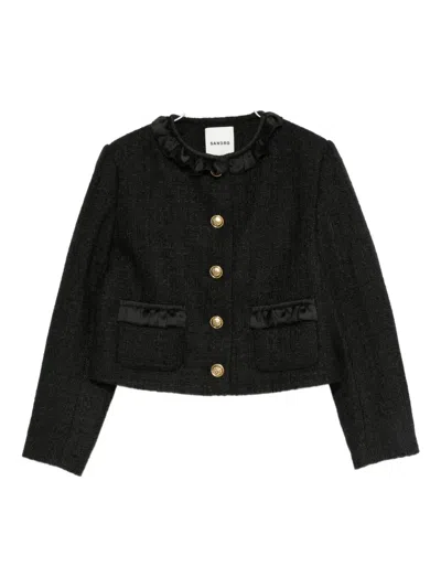 SANDRO RUFFLE EMBELLISHED BLAZER