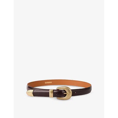 SANDRO WOMENS SANDRO EVE METAL-HARDWARE LEATHER BELT