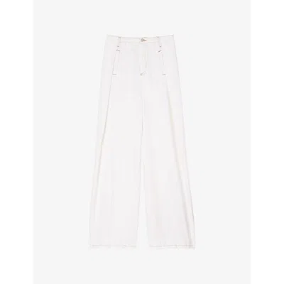 SANDRO WOMENS NATURELS TOPSTITCHED WIDE-LEG DENIM JEANS