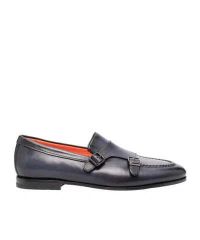 SANTONI DOUBLE-BUTTON LEATHER SHOES