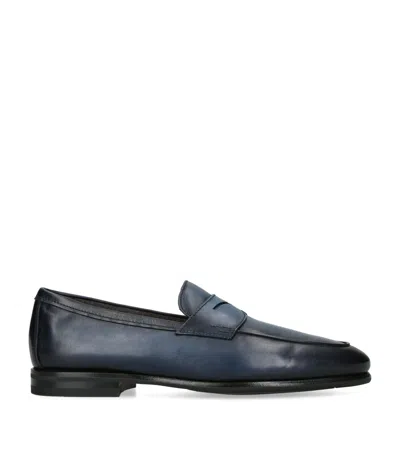 SANTONI LEATHER CASHMERE-LINED CARLOS LOAFERS
