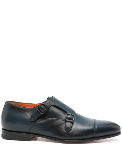 SANTONI LEATHER MONK SHOES
