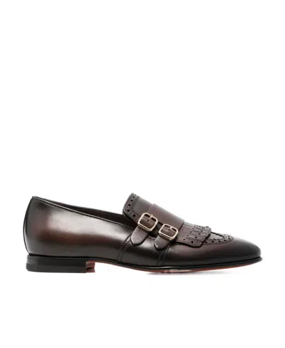 SANTONI SANTONI DOUBLE-BUCKLE ALMOND TOE LOAFERS