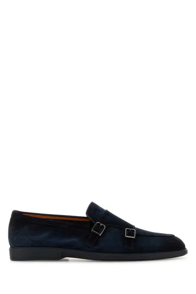 SANTONI MEN NAVY BLUE SUEDE LOAFERS, 11 LUXURY LOAFERS & DRIVERS FOR MEN DARVEYS