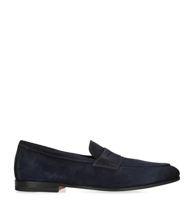 SANTONI SUEDE CARLOS PENNY LOAFERS