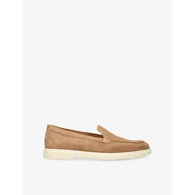 SANTONI WOMENS BEIGE ALMOND-TOE SUEDE LOAFERS EUR 39.5 / 6.5 UK