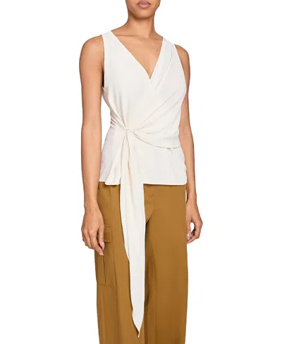 SANTORELLI DANNA SLEEVELESS FAUX WRAP TOP IN FLUID CREPE