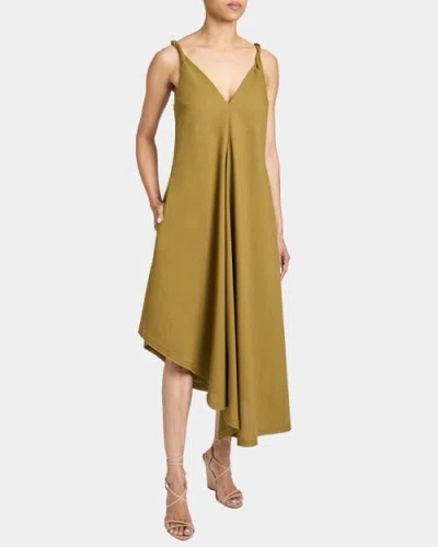 SANTORELLI SANTORELLI KOURT ASYMMETRIC SLEEVELESS LINEN BLEND MIDI BILLOW DRESS
