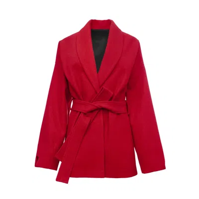 SARA MIRZA WOMEN'S NEUTRALS / RED AREDRA BELTED OVERSIZED SHORT COAT - RED