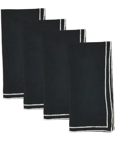 SARO LIFESTYLE DOUBLE LINE EMBROIDERED LINEN NAPKINS, 20" X 20"