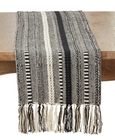 SARO LIFESTYLE FRINGE DETAIL BRAIDED STRIPE TABLE RUNNER, 14" X 72"