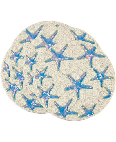 SARO LIFESTYLE OCEAN GLOW STARFISH BEADED PLACEMATS, 15" ROUND