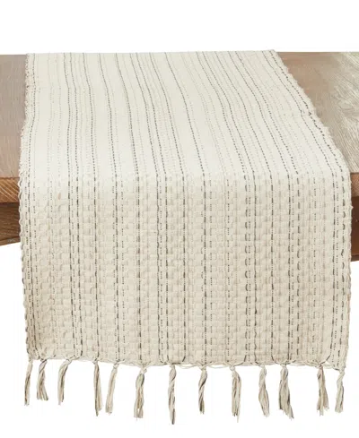 SARO LIFESTYLE TASSEL TRIMMED STRIPE TABLE RUNNER, 16" X 72"