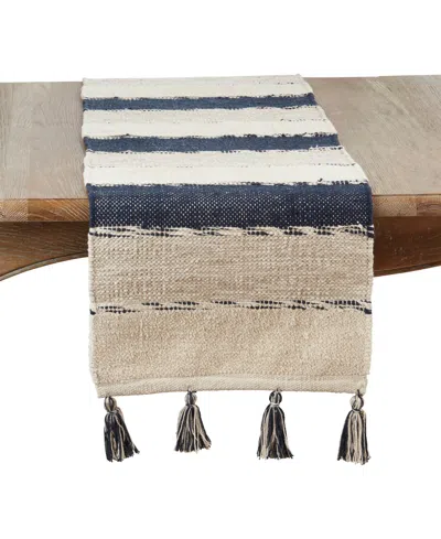 SARO LIFESTYLE TASSELED STRIPE TABLE RUNNER, 16" X 72"