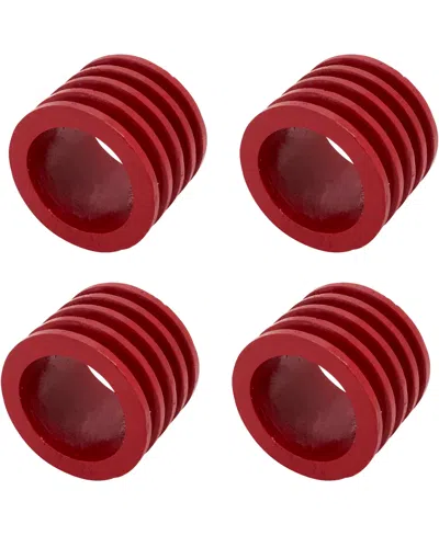 SARO LIFESTYLE TEXTURED NATURAL WOOD NAPKIN RINGS, SET OF 4