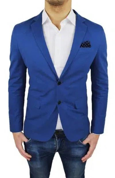 SARTORIALE JACKE HERREN SCHNEIDEREI CLASS 100% MADE IN ITALY BLAU KLAR SLIM FIT BAUMWOLLE