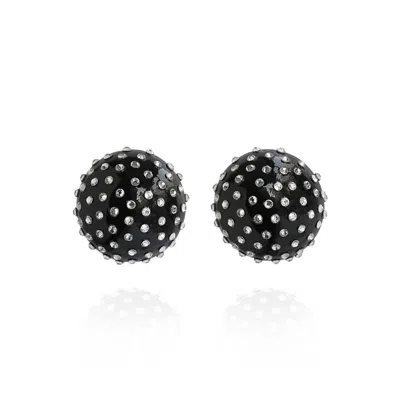 SAULE LABEL WOMEN'S BLACK / SILVER GAIA MIDI JET EARRINGS IN SILVER MOONRISE