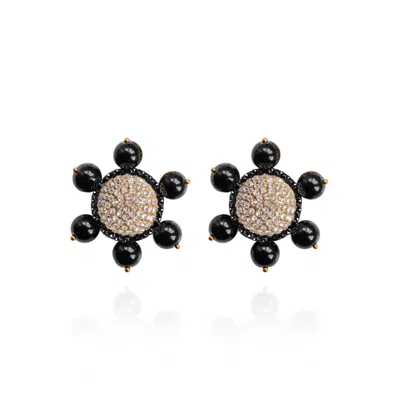 SAULE LABEL WOMEN'S GOLD / BLACK JOLIE CLIP ON EARRINGS IN SLICK BLACK