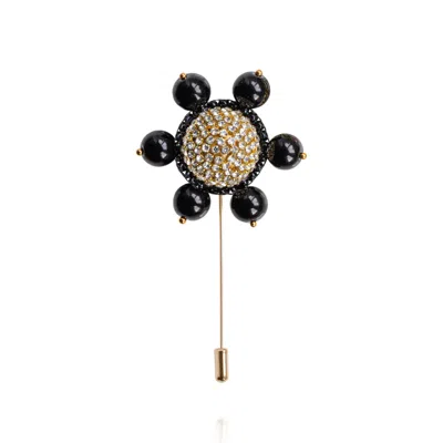 SAULE LABEL WOMEN'S GOLD / BLACK JOLIE LAPEL PIN IN SLICK BLACK